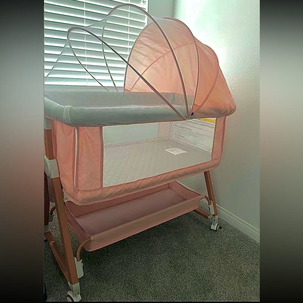 Pink Baby Bassinet with Canopy
